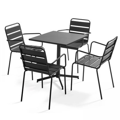 Salon de jardin table bistrot et 4 fauteuils en métal, PALAVAS OVIALA