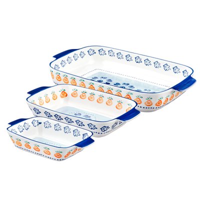Lot de 3 plateaux & plats à four en porcelaine de haute qualité (grade a), peinte à la main, NAPOLI BJORN