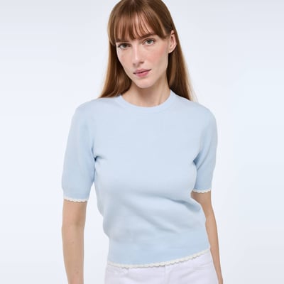 Pull manches courtes à bords constrastés en coton BIO GOTS MONOPRIX