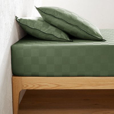 Drap-housse satin de coton lavé, Victor damier LA REDOUTE INTERIEURS
