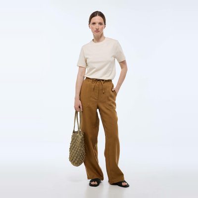 Pantalon taille semi-élastiquée uni en lin MONOPRIX