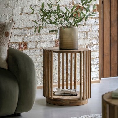 Harora Slatted Wood Storage Side Table SO'HOME