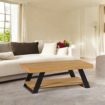 Table basse double plateau en bois de pin massif brossé GREENWICH PIER IMPORT