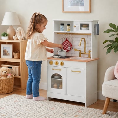 Cuisine Enfant avec crédence effet brique, Bois, LITTLE CHEF TEAMSON KIDS