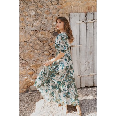 Longue robe portefeuille à volants MOLLY BRACKEN
