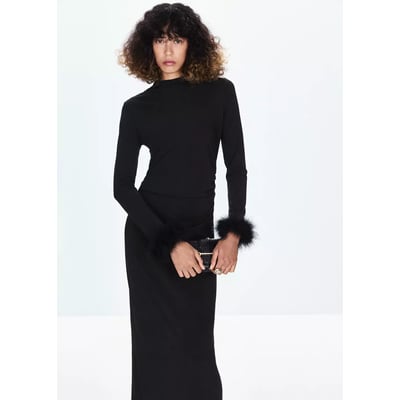 Robe midi à poignets ornés de plumes MANGO