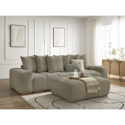 Canapé droit convertible 3 places en tissu texturé avec pouf, ANAKIN BOBOCHIC