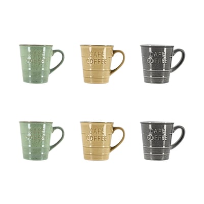Lot de 6 mugs en grès 21cl, COFFEE TIME NOVASTYL
