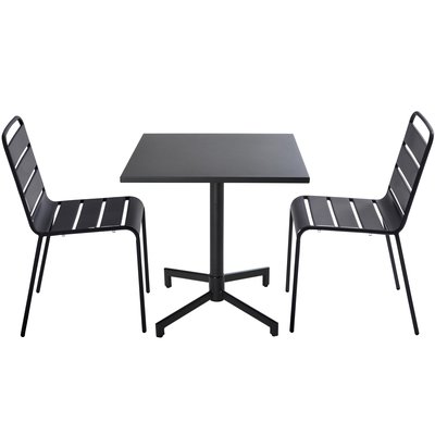 Table inclinable 70 x 70 cm , pieds encastrables et 2 chaises en métal, PALAVAS OVIALA