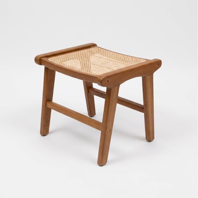 Tabouret en bois de teck et cannage en rotin 42,5 cm - MARCELLE MAISON PAVANE