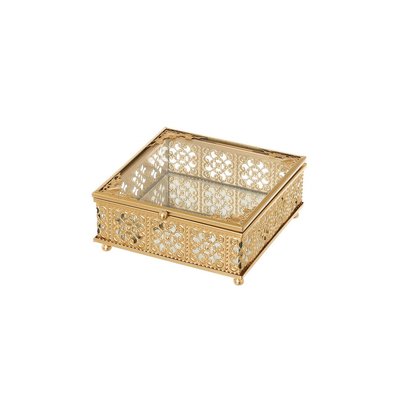 Boîte à bijoux en métal doré et verre - 13x13x6cm WADIGA