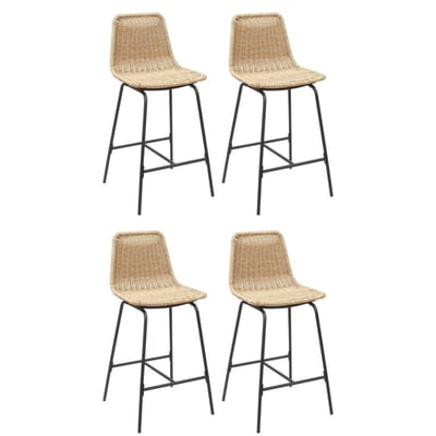 Lot de tabourets de bar et d'ilot en métal avec assise en rotin 65cm KUTA|Lot de 4 | Lot de 4 MOB IN