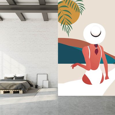 Papier peint papier fille plage HEXOA