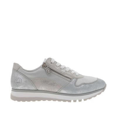 Baskets running en cuir argenté à talon plat avec des lacets et un zip latéral RIEKER