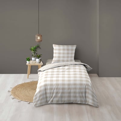 Parure de lit 2 pièces 100 % coton imprimé à carreaux housse + taie DOUCEUR D'INTÉRIEUR