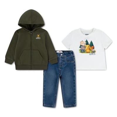 Ensemble sweat zippé à capuche, T-shirt manches courtes imprimé devant et jean LEVI'S KIDS