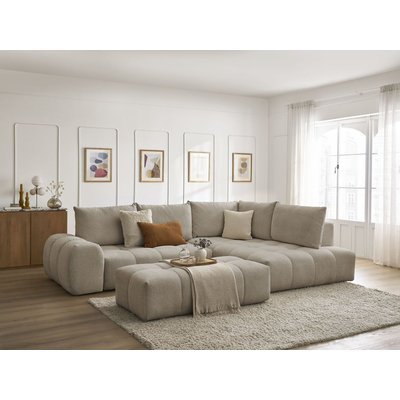 Canapé d'angle convertible 4 places en tissu chiné avec pouf, EVEREST BOBOCHIC
