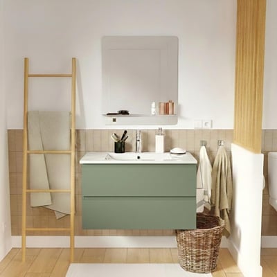 Meuble simple vasque 80cm décor chêne avec robinet et miroir SORRENTO MOB IN