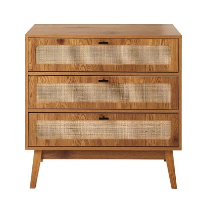Commode 3 tiroirs avec façades en rotin et pieds en bois L80 cm - ALIA CALICOSY