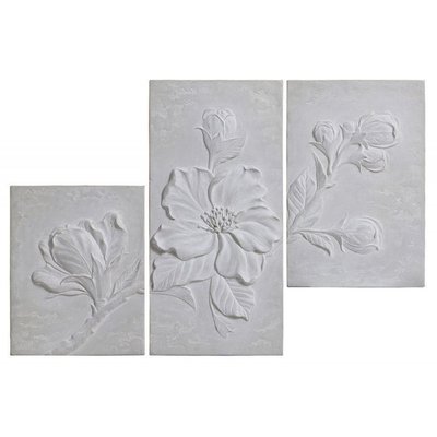 Triptyque en béton motif floral en relief - INTERIOR'S