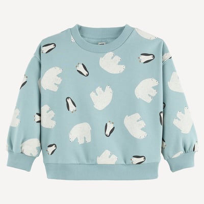 Sweat col rond, en molleton, imprimé ours blancs et pingouins LA REDOUTE COLLECTIONS
