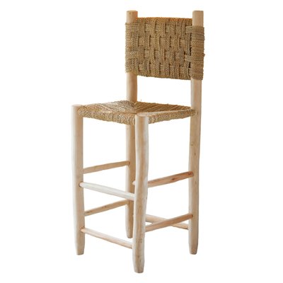 Tabouret de bar bois dossier damier HOME MAISON