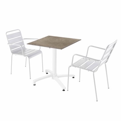 Table en HPL inclinable pied blanc et 2 chaises en métal, OPERA OVIALA