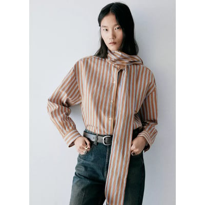 Blouse à rayures et nœud MANGO