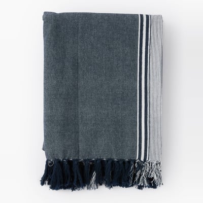 Fouta grande taille, tissée teint rayé, 180x200cm, 100% coton bio, GOTS MONOPRIX