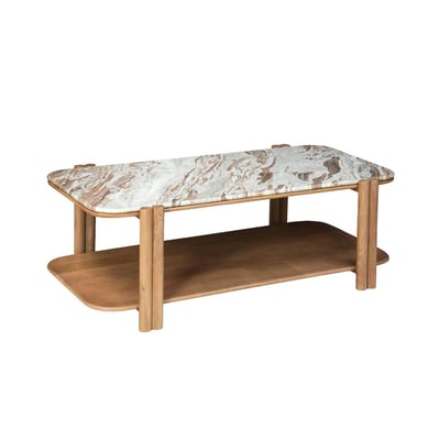 Table basse en bois de manguier et en marbre AMELY MADE IN MEUBLES 