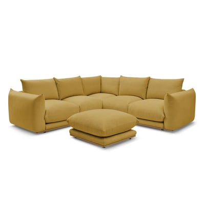 Canapé d'angle fixe 5 places en tissu avec pouf, ERNEST BOBOCHIC