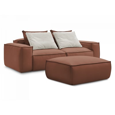 Canapé droit fixe 4 places en cuir végan avec pouf, BOHEME BOBOCHIC