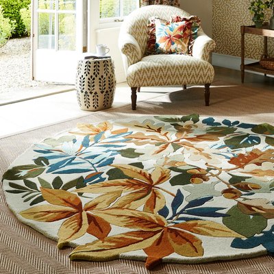 Tapis rond fait main en laine motif floral ROBINS UN AMOUR DE TAPIS