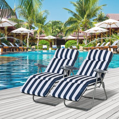Lot de 2 chaises longues pliables bleu blanc OUTSUNNY
