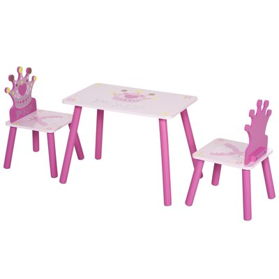 Ensemble table et chaises enfant design princesse couronne bois pin MDF rose HOMCOM