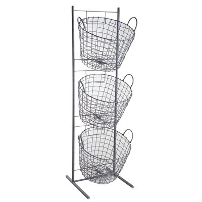 Présentoir + 3 corbeilles grillages  en métal gris Corbeilles rondes AUBRY GASPARD