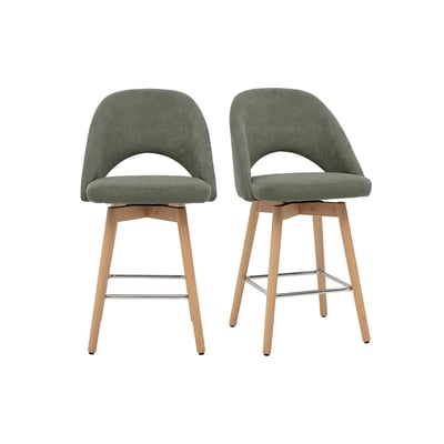 Tabourets de bar scandinaves en tissu velours côtelé vert kaki et hévéa massif 65 cm (lot de 2) COSETTE MILIBOO