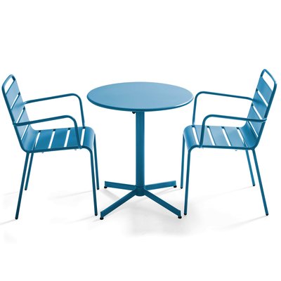 Table de jardin rabattable en métal et 2 fauteuils, PALAVAS OVIALA