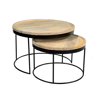 Tables basses gigognes rondes bois manguier massif et métal noir (lot de 2) LEDGE MILIBOO