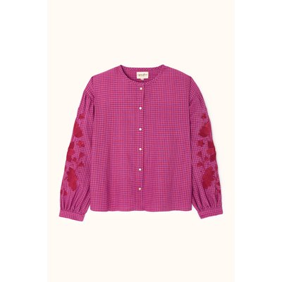 Blouse à carreaux manches longues brodées, BINU APACHES COLLECTIONS