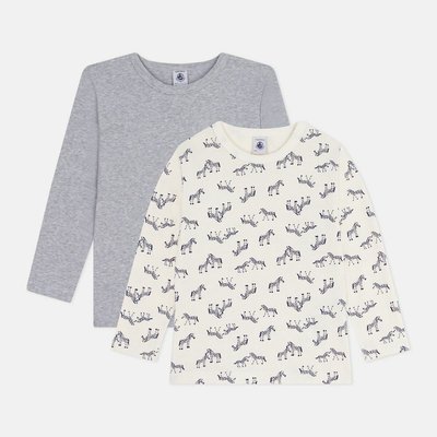 Lot de 2 T-shirts manches longues en coton PETIT BATEAU