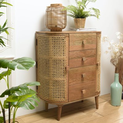 Petit meuble d'entrée en cannage et bois exotique MALAGA PIER IMPORT