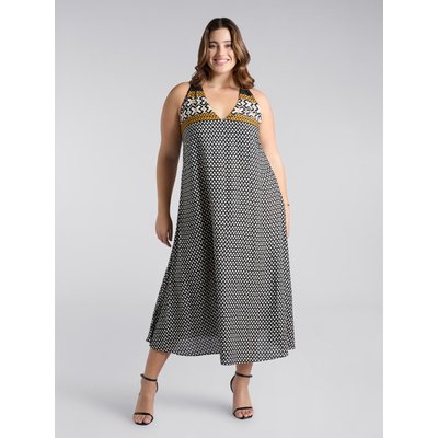 Robe longue à imprimé tribal avec col en V et bretelles croisées dans le dos FIORELLA RUBINO