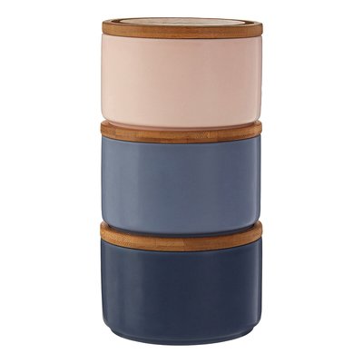 Set of 3 Blue/Pink Stackable Storage Canisters in Dolomite with Bamboo Lid SO'HOME