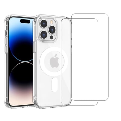 Coque Anti-choc compatible Magsafe pour iPhone 14 Pro Transparente + 2 vitres EVETANE