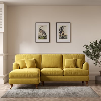 Emeline Textured Velvet Corner Chaise Sofa with Castor Legs (Left Facing) ÉDITÉ