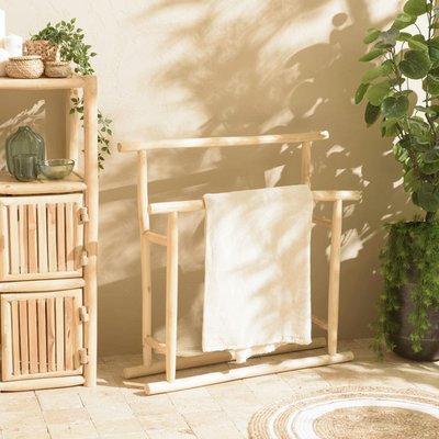 Porte-serviette sur pieds 2 rondins teck naturel MANAK PIER IMPORT