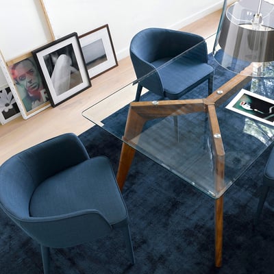 Mesa rectangular de cristal y nogal macizo, Kristal AM.PM