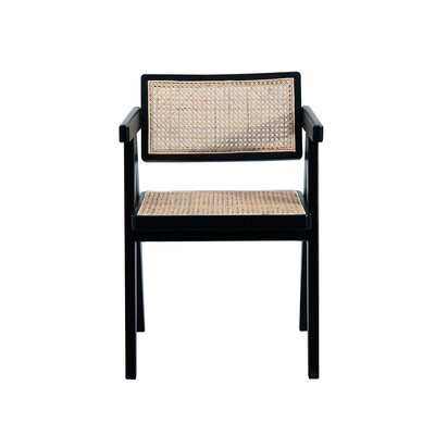Lot de 2 fauteuils bridge noir et rotin - VILLA SIGNATURE