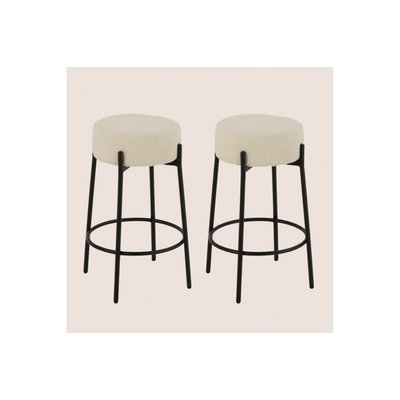 Tabourets de bar en métal noir et bouclette (lot de 2) - GERDA HELLIN, DEPUIS 1862